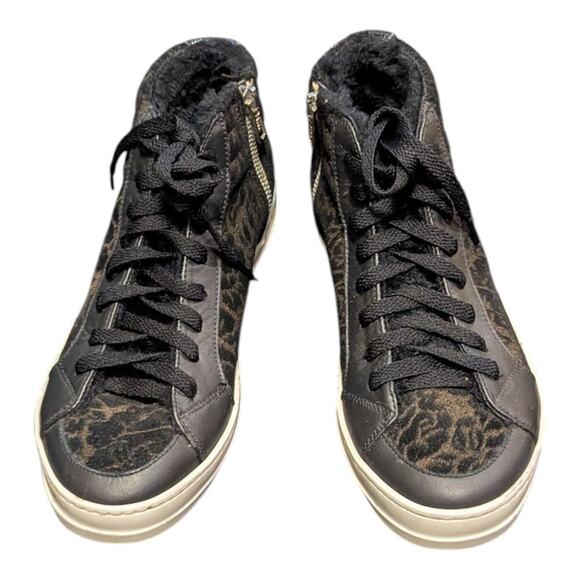 P448 Skate Boster Black Leopard Print Suede FurLined High Top Sneakers 36 - Picture 5 of 13